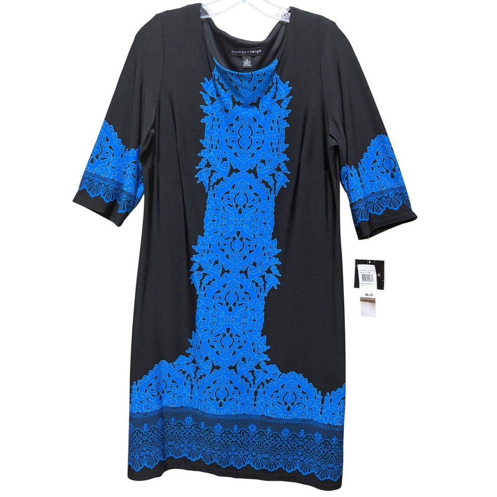 Madison Leigh Black Royal Blue Damask Print Sheath Dress 111758M Mens Size 12